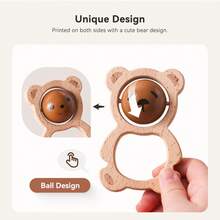 Wooden Rolling Bear Rattle, Baby Rattle Drum Toy, Changing Face Bear Hand Rattle, Infant Sound Toy To Enhance Baby's Auditory Sensitivity - Multicolor - View 8
