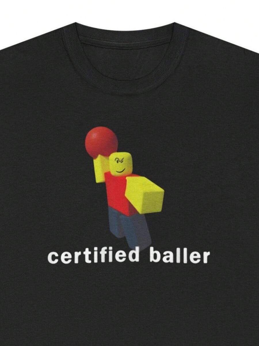 ROBLOXS Meme Shirt Certified Baller Graphic Tee Women Tops,Tops For Women,Men Clothes,Mens Tshirts,Boys Tshirt,Girls Clothes,Girls Tops,Girls Holiday,Summer Tops,Graphic Tee,Summer Clothes,Family Matching Outfit,Summer Holiday Outfits - Black - View 1