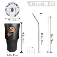 30oz Stainless Steel Tumbler Black White Options,  Cat Face With Paw Emerging From Cup Graphic Cups, Insulated Travel Coffee Mug With Lid And Straw , Double Wall Vacuum Reusable Travel Cups, Funny Birthday Party Gift For Women & Men - 黑色 - 查看 3