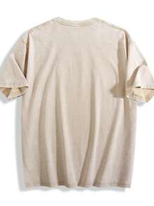 Men's Printed Pattern Washed T-Shirt - Casual Loose Summer T-Shirt With Star And Flame Design, Adult Brown 100% Pure Cotton Round Neck Shirt, Breathable T-Shirt | Avant-Garde Casual Wear | 100% Pure Cotton Printed T-Shirt - Apricot - View 5