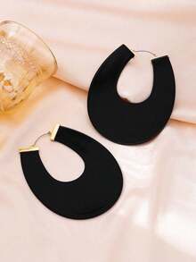 1 Pair Minimalist Street Style Exaggerated Large U-Shaped Acrylic Earrings Women, Minimalist Geometric Design, Matte, High-Impact, Suitable Party, Nightclub, Commuting And Street Wear - màu đen - Xem 6