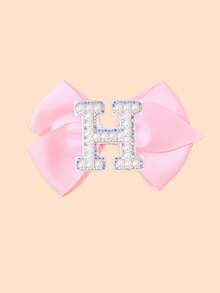 1 pieza Lazo para el cabello con inicial de la A a la Z, color rosa, con perlas y diamante de imitación, clip para el cabello tipo moño de animadora para volver a la escuela y ocasiones especiales - Rosa - Ver 28