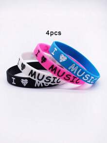 4pcs Multi-Color Combination "I Love Music" Waterproof & Durable Silicone BraceletWomen's Minimalist Bracelet & Bangle, Exquisite & Fashion Design, High-Quality Texture, Brighten Skin Tone & Slim Wrist Look, Unique Non-Repetitive Style, All-Match For Daily Wear, Commute, Vacation, Party, Banquet & Bridal Jewelry, Perfect Gift For Birthday, Best Friend, Valentine's Day And Mother's Day - 彩色 - 查看 5