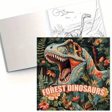 1pc Forest Dinosaurs Coloring Book Realistic T-Rex Painting Book, Jurassic Prehistoric World Animal Drawing Notebook For Boys Adults Stress Relief Books - Multicolor - View 1