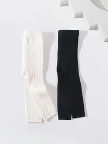 2 buah Legging Katun Bergaris Sederhana dan Serbaguna untuk Anak-anak, Panjang 7/8, Celana Ketat Anak-anak Warna Polos, Cocok untuk Kehidupan Sehari-hari, Liburan, dan Aksesori Pendamping Pakaian Serbaguna - MultiWarna - View 4
