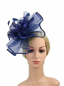 Feather Headpiece Hair Clip Headband Dual-Use Kentucky Derby Veil Hat Photoshoot Bridal Veil Headpiece - Multicolor - View 13