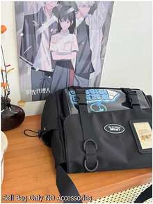 日系可爱痛包 女款斜挎包 大学生书包 透明PVC DIY手提包 带徽章展示板 单肩包 女生痛包 动漫 - 黑色 - 查看 7