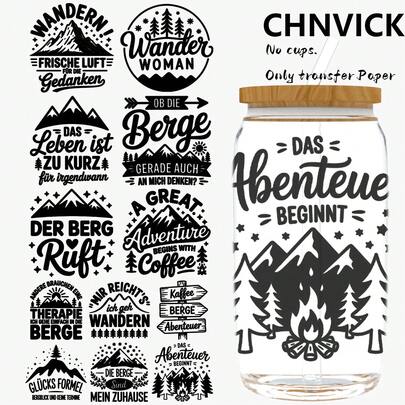  CHNVICK 12PCS/SET UV DTF Cup Wraps Style Self-Adhesive Sticker For Coffee Cups, Water Bottles, Home Decor, Laptops And Refrigerator DIY Crafts(Glass Not Included)