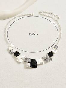 1件不对称几何方形珐琅吊坠项链，独特设计，女士款 - 彩色 - 查看 4