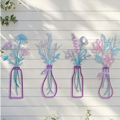 4件套，9.84英寸彩色亚克力花卉墙饰雕塑，农舍风格家居装饰，适用于客厅、简约浴室和餐厅墙面装饰，室内/室外悬挂装饰，优雅的墙面挂饰