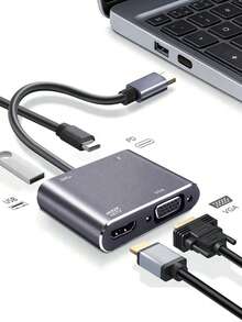 4-In-1 Type-C Hub, USB3.0 High-Speed Transfer, 4K HD, 100W PD Fast Charging, Widely Compatible - Grey - View 12