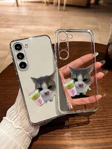 Cartoon Cat Painted Transparent Minimalist Fashion Creative Shockproof Phone Case Compatible With IPhone 17/17Pro/17ProMax/16/11/16Pro/16Plus/16ProMax/16E/15ProMax/13/14/12/XS/XR/7G/8P, Compatible With Samsung Galaxy S25/S25Plus/S25 Ultra/A16/A36/A26/A56/A50/A12/A32 S26 S26Plus - Multicolor - View 2