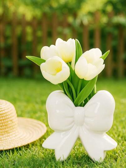 1个/2个蝴蝶结装饰花盆，可爱丝带设计，适用于阳台、室内、庭院和室外。高性价比、经久耐用的花园花盆和装饰品。