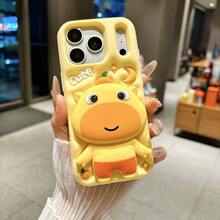 3D Cartoon Silly Bear Design Soft Silicone Phone Case For IPhone 17 Pro Max, 16 Pro, 15 Pro Max, 14 Pro, 13, 12, 11, Cute Anti-Fall Protective Cover - Yellow - View 1