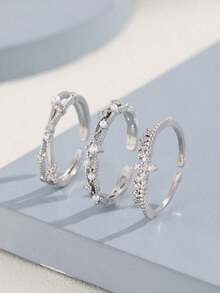 3pcs/Set Rhinestone Decor Cuff Ring - 黃金 - 查看 1