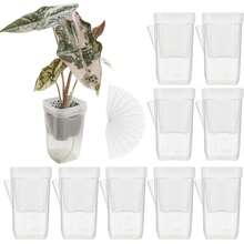 10sets Indoor Plant Self-Watering Planter Set, Includes 10 Mini Transparent Plastic Pots With Water Level Indicator And Drainage Hole, Suitable For Propagating Plants, Succulents And African Violets - Multiple Styles - View 2