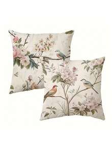 1/2/4pcs Printed Solid Floral & Bird Pattern Pillow Covers, Suitable For Home Bedroom, Living Room Sofa, Corridor, Office, Farmhouse Style, Hotel, Party Decor (Pillow Insert Not Included) - Multicolor - View 11