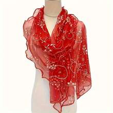 Fashionable Floral Embroidered Scarf - Breathable And Windproof Shawl, Versatile Accessory Travel And Outdoor Activities - Purple - View 2