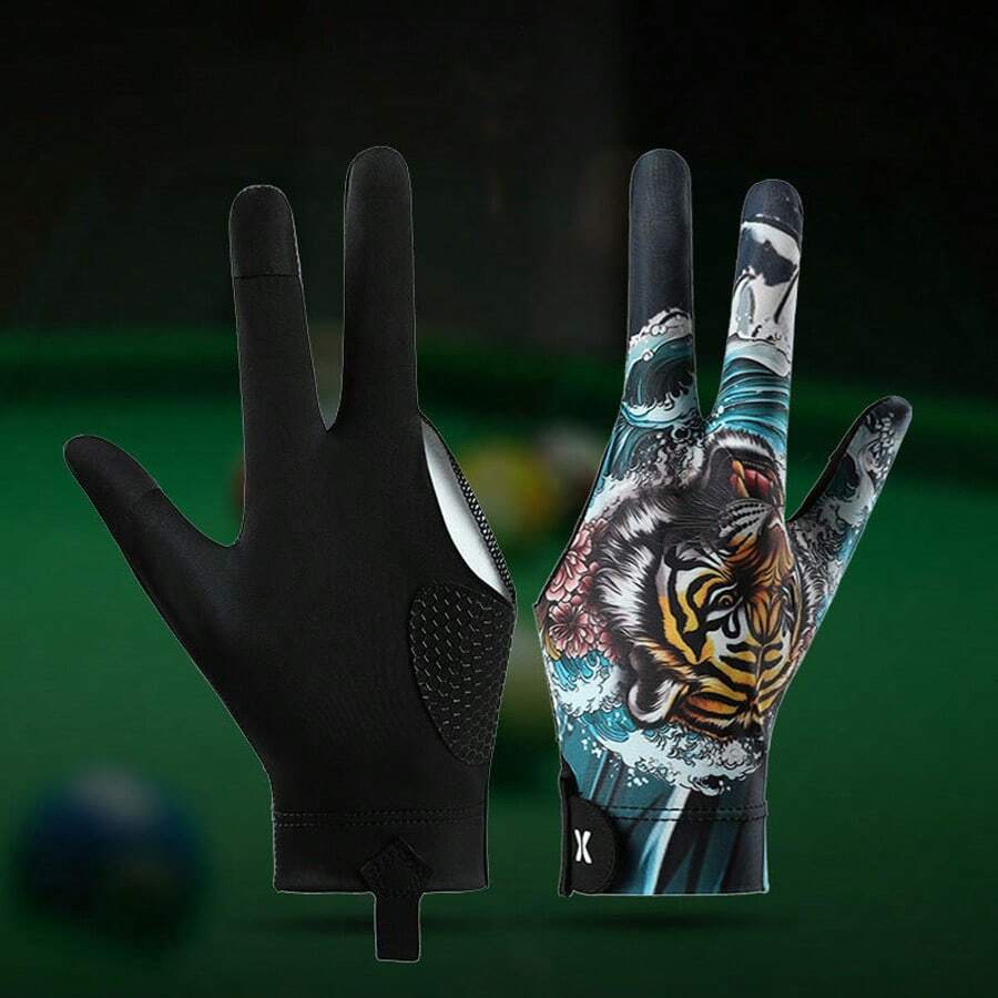 1pc Spring/Summer New Left Hand Billiard Glove, Three-Finger Snooker Glove, Left Hand Smooth Breathable Compression Touchscreen, Elastic, Non-Slip Palms, Unique Animal Design - Multicolor - View 1