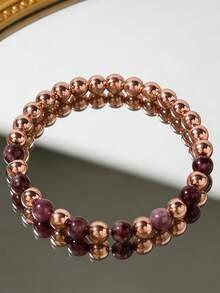 6毫米石榴石铜珠可调节手链，独特高品质波西米亚风格天然宝石首饰礼品，有助于缓解潮热和更年期症状 - 彩色 - 查看 3