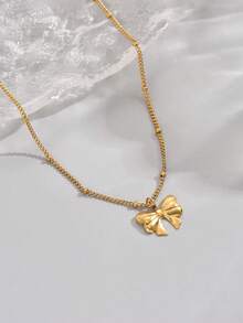 1件时尚钛钢蝴蝶结项链，简约设计，百搭精致奢华锁骨链，适合女孩日常佩戴、派对装扮或作为礼物赠送 - 金色 - 查看 2