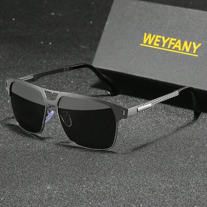 WEYFANY 男士时尚太阳镜，男士纯色方形经典金属太阳镜，TAC材质，轻便耐用，佩戴舒适，优雅复古简约百搭镜框，适合驾驶、户外、旅行、派对、摄影、休闲、海滩、音乐节、徒步、度假、高尔夫、远足、钓鱼、运动、街头风格等场合，男女皆宜的日常及特殊场合优雅配饰，生日、情人节、夏季、婚礼、开斋节、教师节、返校季、世界杯等场合的理想之选，高端品牌礼盒套装，男女皆宜的理想礼物，节日礼物，男士太阳镜，眼镜，太阳镜，夏季套装。