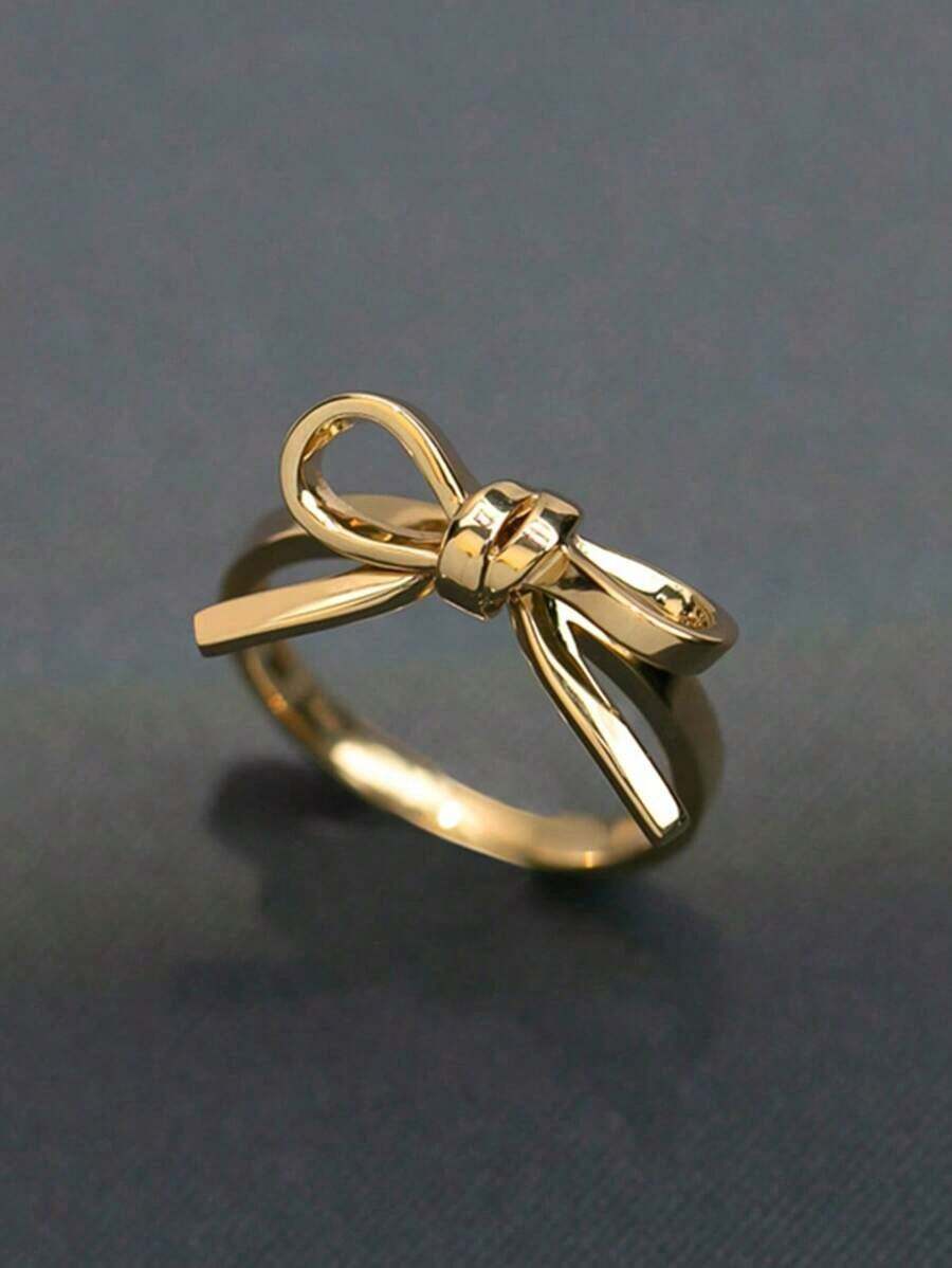 Elegant Golden Bow Love Ring, Cute Dainty Bowknot Promise Stackable Rings For Women, Suitable For Wedding Engagement Party Daily Wear, Birthday Anniversary Valentine's Day Jewelry Gift For Her,Mom,Mother,Mother's Day,Gift - Yellow Gold 2 - View 1