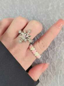Anillo de corazón esmaltado para mujer, de moda, vintage, con forma de cruz, personalizado, anillo abierto, nicho, estilo genial, anillo para el dedo índice - Multicolor - Ver 3