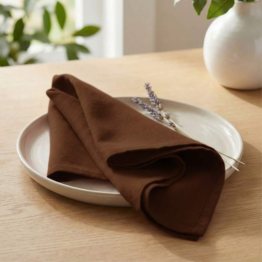 12pcs Solid Color Cloth Napkins, Washable Cotton Table Napkin For Household Dining Fall Autumn Decor Wedding Hotel 45*45cm - 棕色 - 查看 1