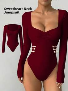 imisic Gaun Bodycon Seksi Lengan Panjang Berkerah V dengan Detail Kerut. Garis lehernya didesain dalam bentuk V yang dalam. Ini adalah gaya dasar yang pas di badan, cocok untuk dipakai di luar ruangan, dan juga memiliki efek melangsingkan. Ini adalah gaun lengan panjang berkerah V yang ketat, cocok untuk olahraga, penggunaan di rumah, dan aktivitas sehari-hari. - Burgundy - View 2