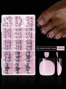 150Pcs/Box Pink Toe Nail Press On Square French Tips Toe Press On Nails Pre-Designed Soft Gel Thick False Toenail Extension Acrylic Full Cover Fake Toenails Nail Supplies Nails SDRD - Hình bầu dục - Xem 8