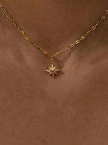 Collar de bloque rectangular de gema octagonal de acero inoxidable resistente al agua y sin decoloración, adecuado para el uso diario de las mujeres - Pequeña estrella de ocho puntas - Ver 6