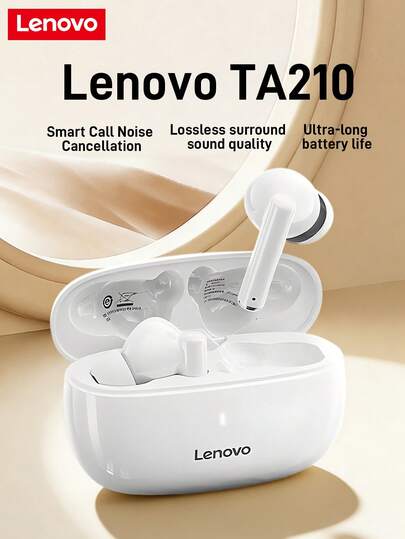 Lenovo 联想 TA210 无线蓝牙耳机 - 超长续航，入耳式运动耳机，ENC 主动降噪，四麦克风智能通话降噪，白色/月光白，黑色 - 礼品设计