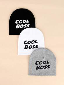 3顶/套 婴儿字母印花棉质针织帽，休闲风格，适合儿童，春秋季 - 彩色 - 查看 13