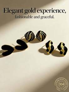 9 Pairs Of Elegant And Charming Enamel Flower Ladies' Earrings, Featuring Fashionable Heart-Shaped/ Geometric Shapes, Black Drop-Shaped Earrings And Other Fashionable Accessories - Multicolor - View 9