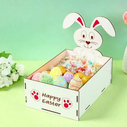 Easter Gift Storage Box, Cute Rabbit Desktop Organizer Box, Spacious Wooden Storage Box, Home Decor Accessory