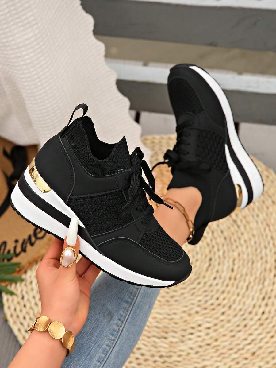 Women's Trending Breathable Platform Sneakers, New Cross-Border Plus Size Casual Sports Shoes - Black - View 1