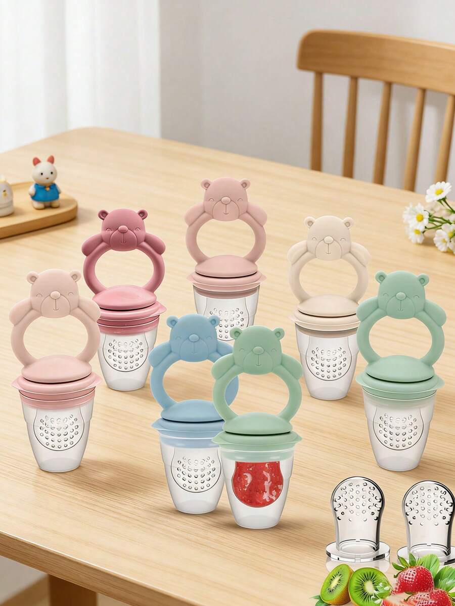 1个婴儿熊牙胶，硅胶喂养用具套装，安抚奶嘴磨牙玩具，婴儿辅食喂食器，水果蔬菜磨牙棒 - 彩色 - 查看 1