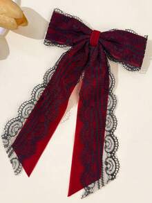 1pc Lace Bow Hair Clip, Vintage Velvet Hair Accessory, Fashion Hair Decoration For Women, Claw Clips,Summer,Holiday,Travel - Multicolor - View 3
