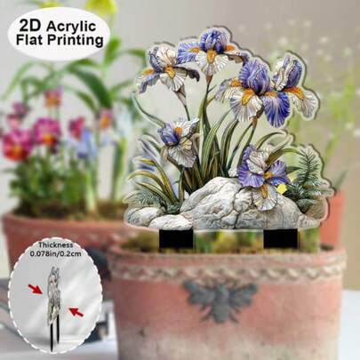 Tranh phẳng 2D - [Tranh phẳng 2D] Thiết kế phẳng 2D, Trang trí sàn nhà hình vườn hoa ly phong cách Bohemian cắm điện - Nghệ thuật sân vườn ngoài trời bằng acrylic, với họa tiết hoa màu xanh lam và tím rực rỡ, bền và chịu được thời tiết.