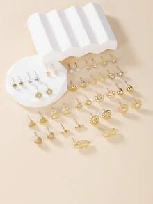 Set de 20 piezas de aretes cuadrados con garra de perla y rhinestone en estilo minimalista mate - Amarillo Oro - Ver 2