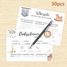 10/20/30/40/50PCS German Baby Shower Prediction Cards, Double-Sided Guessing Game & Wishes Cards, Fill-In Baby Shower Party Game, Gender Reveal Activity Cards, Cute Rainbow & Animal Theme - Multicolor B - View 9