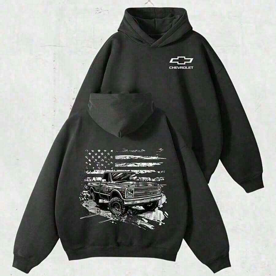 Hoodies For WomenhoodieWomen Winter ClothesAmerican Flag Chevy Truck Hoodie – Vintage Square Body Pullover, Classic Pickup With USA Flag Graphic, Patriotic Car Guy Sweatshirt, Unisex GearLoose And Comfortablehoodie For WomenLoose And Comfortablehoodies For Women Clothes ClothesY2Y-W-Vacation Outfits Women - 黑色 - 查看 1