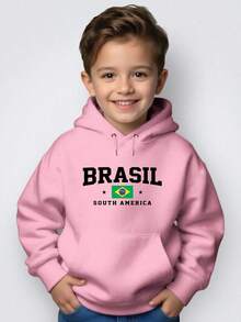 Kids' Kangaroo Hoodie Sweatshirt For Winter, Brazil, South Am, School, Shopping, Leisure, Boys And Girls, Premium Thermal, Comfortable Clothing - Rosa - 查看 2