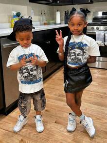 Girl's Cotton Round Neck T-Shirt, Casual And Comfortable Spring And Summer Short Sleeved Printed Top - 白色 - 查看 1