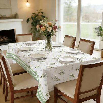 قطعة واحدة من مفرش الطاولة ذو النمط الزهري البسيط، مقاوم للماء ومقاوم للبقع، مناسب لديكور طاولة المطبخ والطعام وطاولة القهوة وخزانة التلفزيون والردهة وحفلات الأعياد والديكور المنزلي