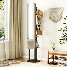 Full-Length Mirror Wardrobe With Storage, 360° Rotating Multifunctional Clothes Rack, Full-Length Mirror For The Bedroom, Wardrobe With Hooks, 174*40 Cm - Black - View 4