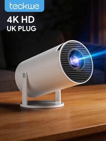 Teckwe Projector With WiFi And Wireless 5.4, Mini Projector, 4K 1080P Support Portable Wireless Movie Projectors 270° Rotatable Screen Auto Keystone, Suitable For Room Camping-UK Plug