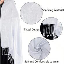 Women's Pashmina Shawls Wraps Scarf For Evening Dresses Bridal Bridesmaid Wedding Winter Large Warm Soft Silky Scarves - 銀色 - 查看 4