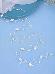 1 chiếc băng đô cài tóc hình lá bằng hợp kim đính ngọc trai giả và dây xích mảnh mai dành cho nữ, phụ kiện đội đầu thanh lịch. - Nhiều màu - Xem 4